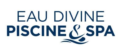 Logo Eau Divine Piscine & Spa Logo de "Eau Divine Piscine & Spa" avec texte bleu et icône de nage stylisée.